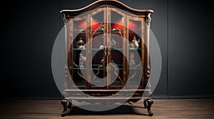 Modern Dark Wood Curio Cabinet With Baroque Sculpture Style photo