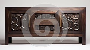 Modern Dark Wood Sideboard With Carvings And Puzzle-like Elements photo