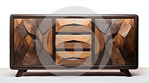 Modern Dark Woodsideboard With Geometric Shapes - Handcrafted Precisionist Art