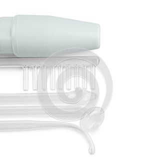 Modern darsonval with nozzles on white background, top view. Microcurrent therapy