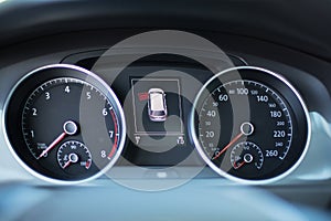 Modern Dashboard of a car with a high mileage close up