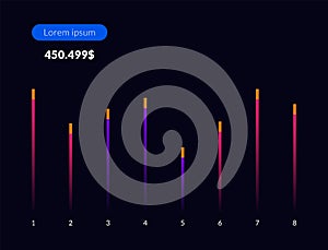 Modern dashboard infographic. Data visualization pie chart, workflow, finance diagram, UI element. Vector graphic