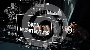 Modern Data Architecture Concept with Digital Interface and Analytics Visuals in Background. Asymptotic smart data