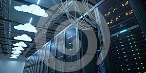 Modern Data Center with Computer Servers and Cloud Technology for Digital Infrastructure