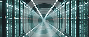 Modern Data Center Corridor With Glowing Racks