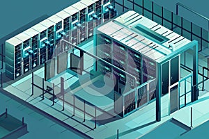 A modern data center equipped with high-performance servers and cooling systems,