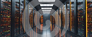The modern data center featuring advanced server technology and glowing lights. AI generated image