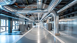 Modern Data Center Hallway with Rows of Servers and Neatly Arranged Cabling. High-Tech Facility Design. Industrial IT