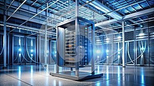 Modern data center infrastructure a sleek server rack in a high-tech facility. Generative AI