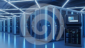 Data Center Server Room Modern Network Servers, Cloud Computing