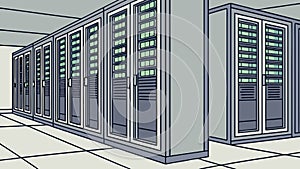 Modern Data Center with Rows of Server Racks, vector design Generative AI