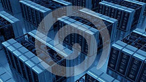 Modern Data Center Server Racks with Cables, Technology, Big Data, Cloud Computing Concepts