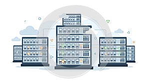 Modern data center with server racks and cloud computing infrastructure