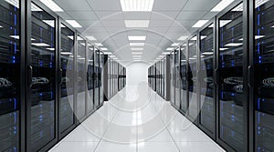 Modern Data Center with Server Racks and Cloud Computing Infrastructure