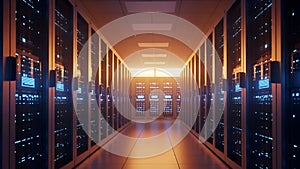 Data Center Server Room Modern Technology and Cloud Computing