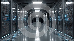 Modern Data Center Server Room Interior Rows Of Servers