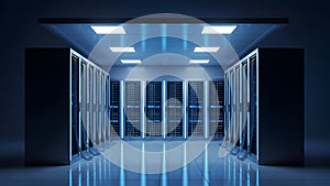 Data Center Servers Modern Server Room, Cloud Computing