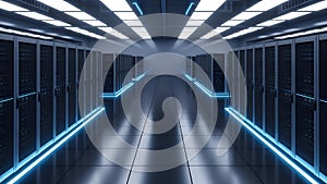 Data Center Server Room Modern Network and Cloud Computing