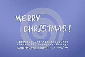 Modern decorative banner Merry Christmas with handwritten letters realistic paper cut style on lavender color gradient