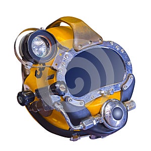 Modern deep sea diving helmet, isolated photo
