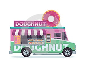 Modern Delicious Doughnut Commercial Food Truck Vehicle Illustration