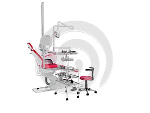 Modern dental chair with lighting with tools for drilling white