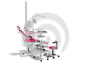 Modern dental chair with lighting with tools for drilling white