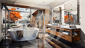 Modern design of a bathroom.