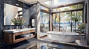 Modern design of a bathroom.