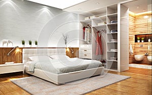 Modern design bedroom with bathroom and closet