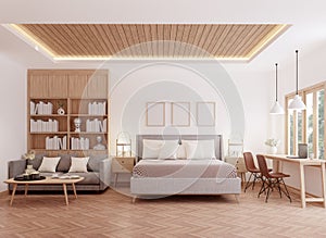 Modern design bedroom decoration idea 3d render Overlooking nature view