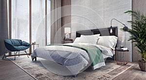 Modern design of bedroom interior