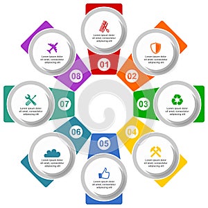 Modern design circular infographic vector template for presentation, diagram, webinar, shop, business concept with 8 options in