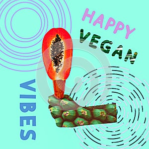 Modern design collage art. Design project for vegans. Be vegan. Be calm