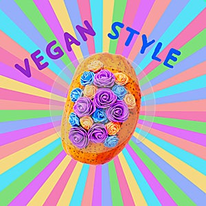 Modern design collage art. Fashion Style Vegan concept.Papaya Tropical mood