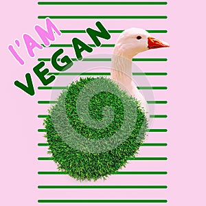 Modern design collage art. Flat minimal Vegan fashion concept. Vegan Goose