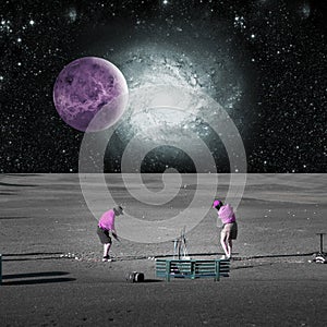 Modern design. Contemporary art collage. Concept of cosmos, outer space, imagination, inspiration