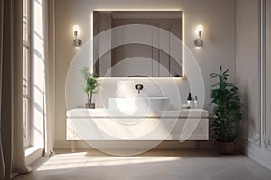 modern design counter house interior luxury sink faucet bright bathroom sunlight. Generative AI.