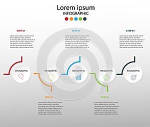 Modern design elements for business Multicolor infographics. Vector template with 5 steps