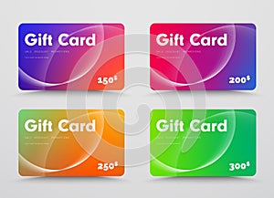 Modern design gift cards with mixed gradients and intersecting circles of lines