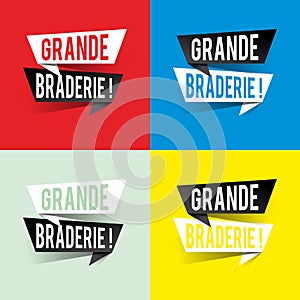 Modern design grande braderie text in french means big clearance sale on speech bubbles concept
