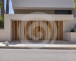 Modern design house facade and long wooden door