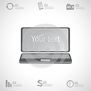 Modern design infographic 3d laptop computer with place for your text. Can be used for web design , diagram, charnumber options an