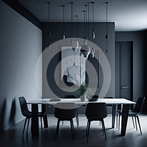 Dizajn z jedálenský jedálenský stôl a stoličky pred stena dekoratívne umenie prvky 