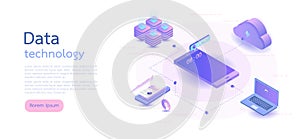 Modern design isometric concept business.smartphone on blue background and infographic elements. 3d isometric flat design. Vector