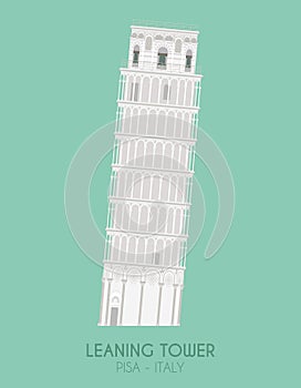 Modern design poster with colorful background of Leaning Tower Pisa, Italy.
