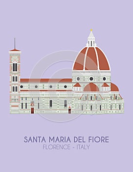 Modern design poster with colorful background of Santa Maria del Fiore Florence, Italy.