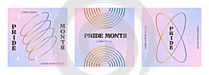 Modern design for Pride Month card, banner. Set of trendy minimalist queer aesthetic square posters with gradients