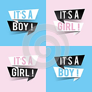 Modern design it`s a boy, girl text on speech bubbles