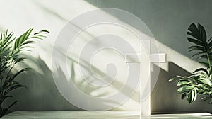 Modern design of a soft-edged cross casting subtle shadows in a serene environment photo